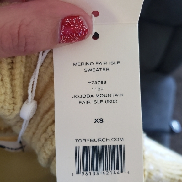 Tory Burch Sport NWT Women's XS 100% Merino Wool Fair Isle Sweater Jojoba Yellow - Picture 2 of 8